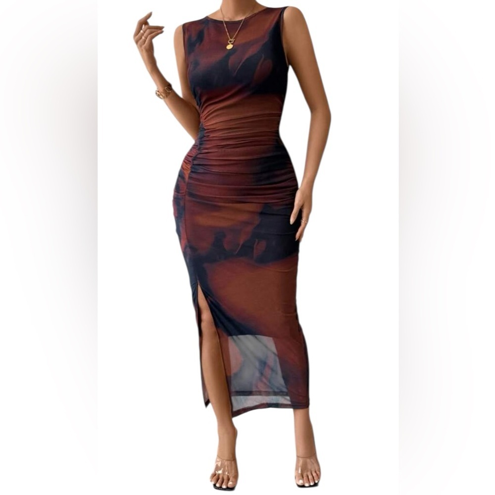 Multicolor Small Tie-Dye Side Slit Max Sleeveless Women’s dress